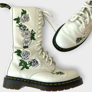Dr. Martens Vonda Boots 14 Eye 11" Shaft Floral White Side Zipper Lace Up Size 6
